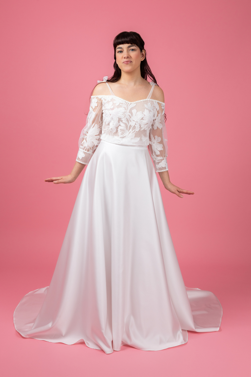 Jupe longue en satin duchesse blanc soie - Katleen