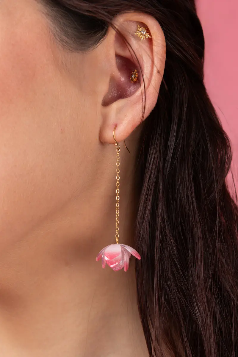 Boucles d’Oreilles “Fleurs de Lotus” Rose & Or