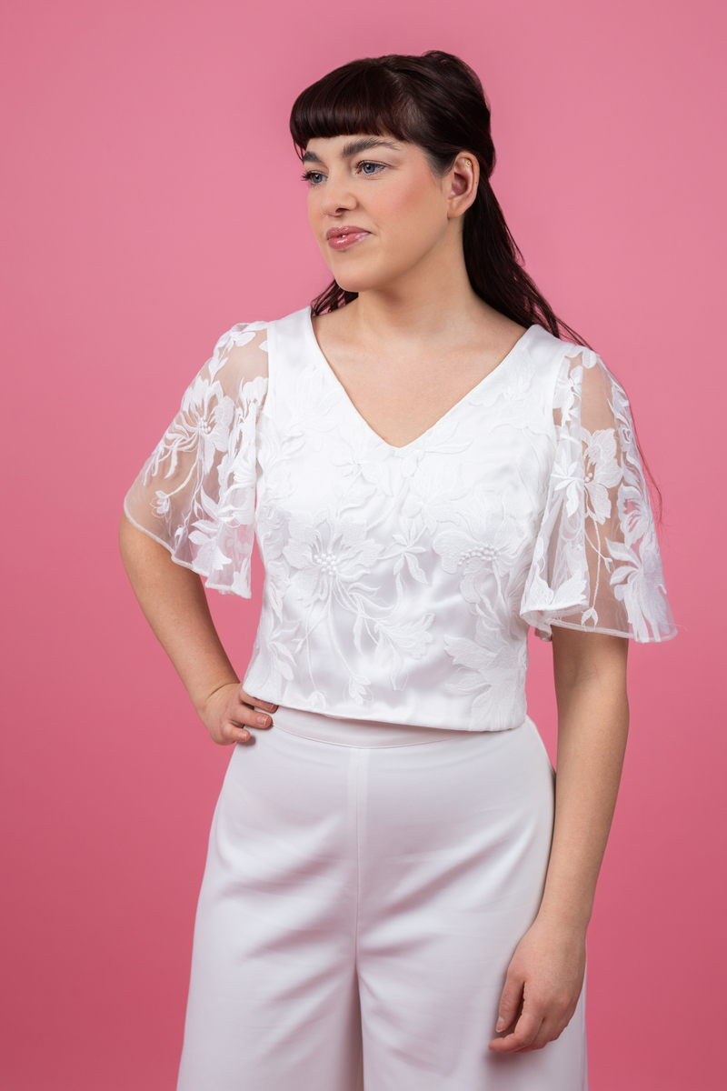 Haut dentelle blanc soie Paola