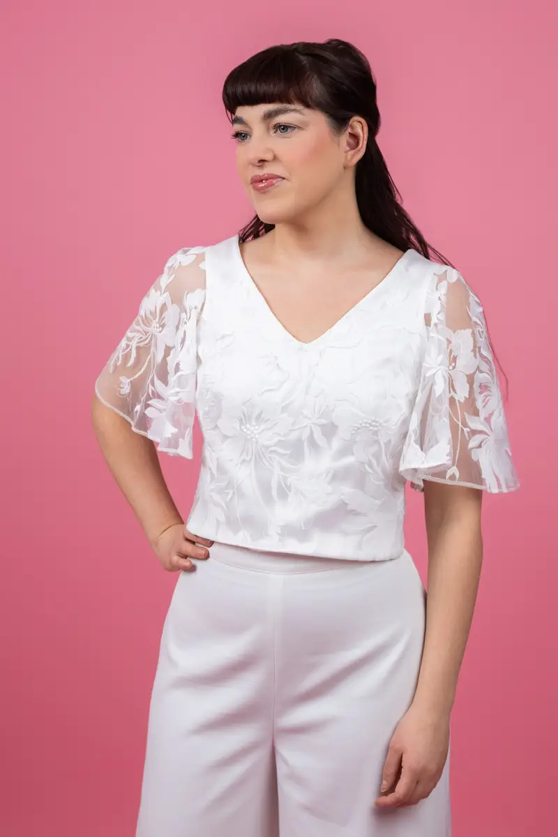 Haut dentelle blanc soie Paola