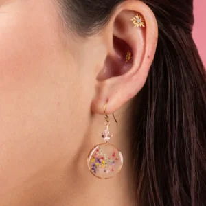 Boucles d’Oreilles “Médaillon de Flore” Fleurs séchées & Cristal