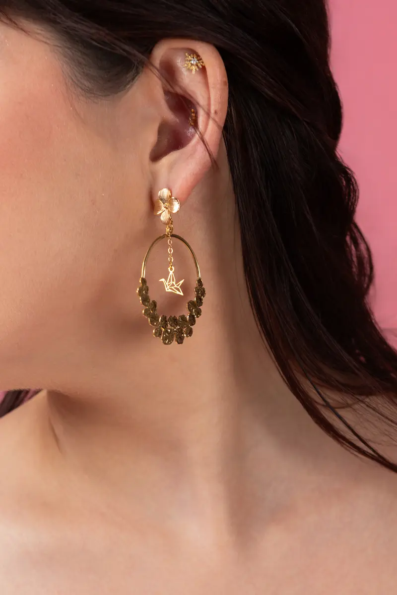 Boucles d’Oreilles “Oiseau Poétique” Dorées à l’or fin